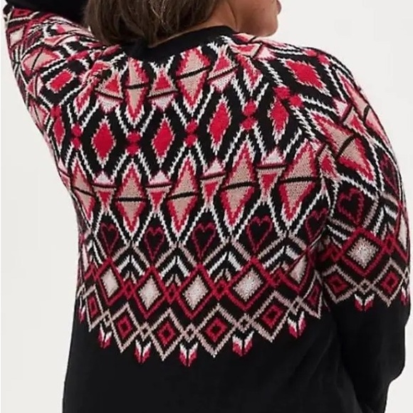 VALENTINE SWEATER! Torrid Pullover Fair Isle. Black, red, pink with hearts. 3X. - Picture 4 of 7